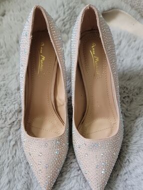 Anne Michelle Blush Pink Crystal-Embellished Pointed Heels